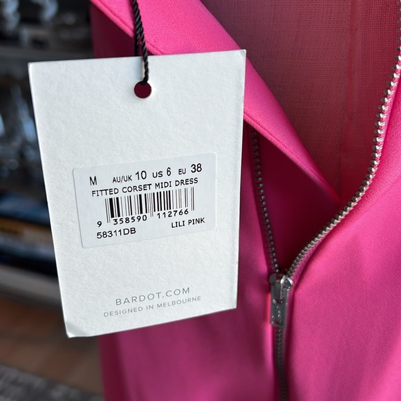 New Bardot Fitted Corset Midi Dress Size 6 US / Medium (Lili Pink) - Picture 7 of 7